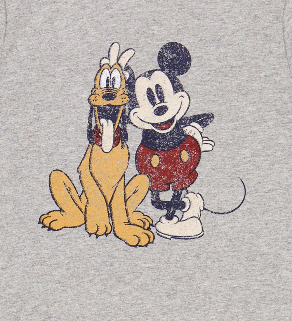 Wheat Disney T-shirt - Mickey & Pluto - Gråmeleret