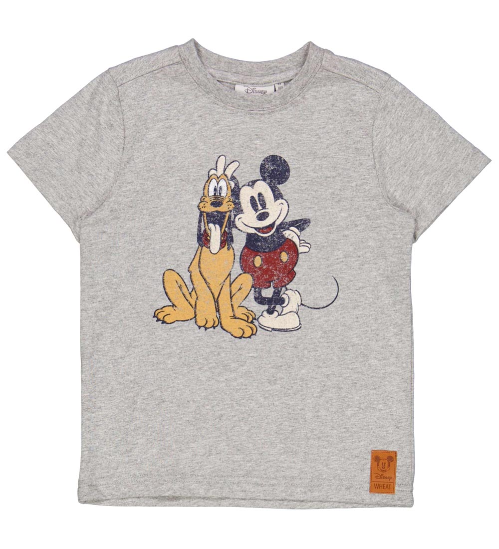 Wheat Disney T-shirt - Mickey & Pluto - Gråmeleret