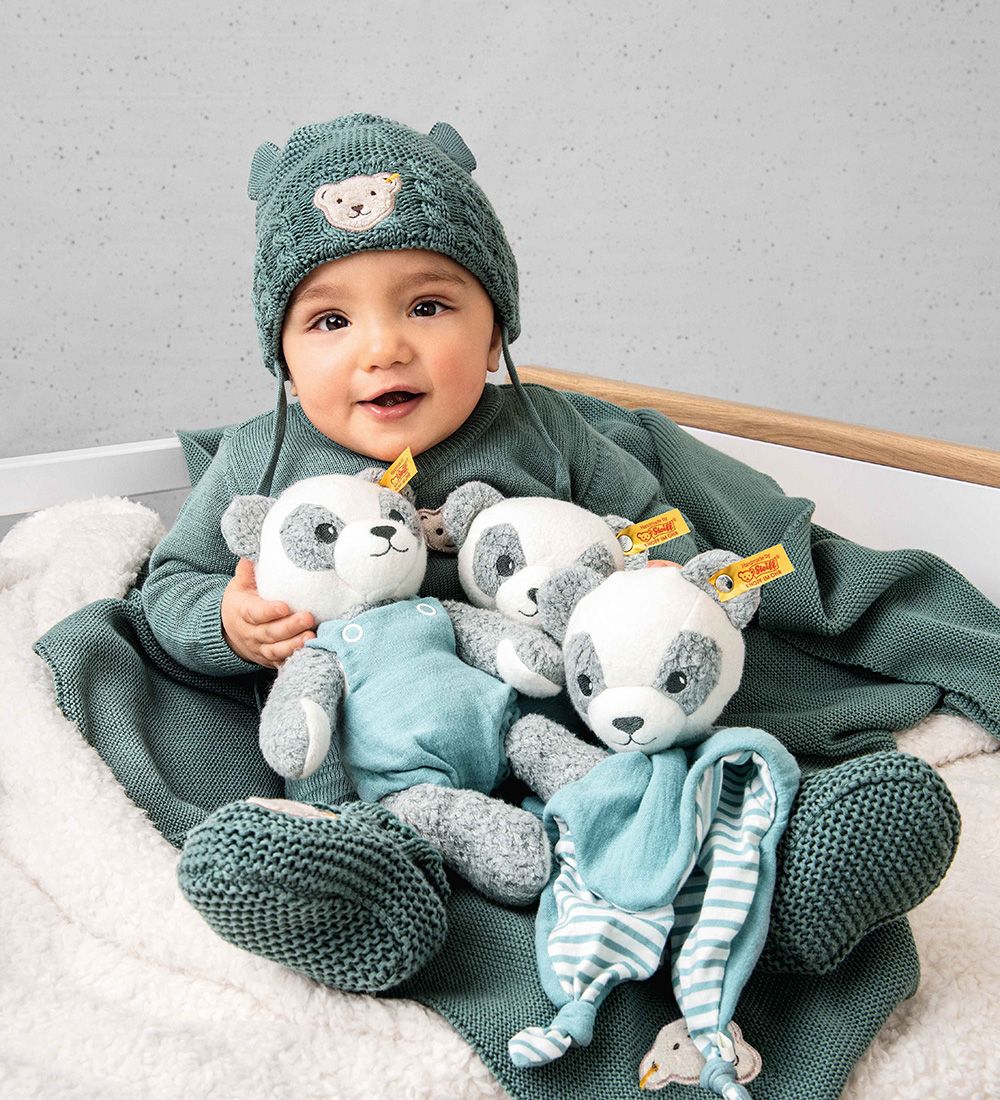 Steiff Nusseklud - 28 cm - Paco Panda - Grey/White/Petrol