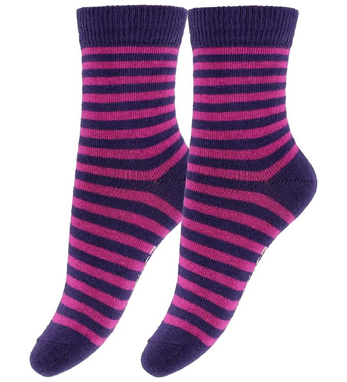 4: Fuzzies Strømper - 2-Pak - Lilla/Pinkstribet