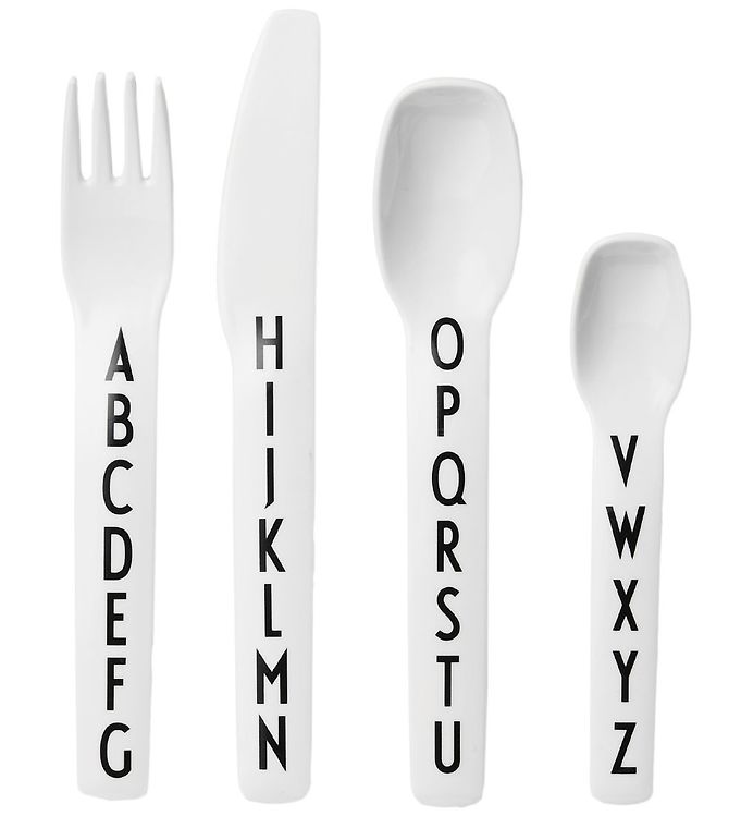 Image of Design Letters Melamin Bestik - 4 stk - Hvid m. Alfabet - OneSize - Design Letters Børnebestik (56272-298575)