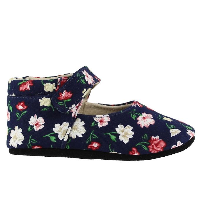 11: Fuzzies Ballerina Hjemmesko - Flora - Navy m. Blomster