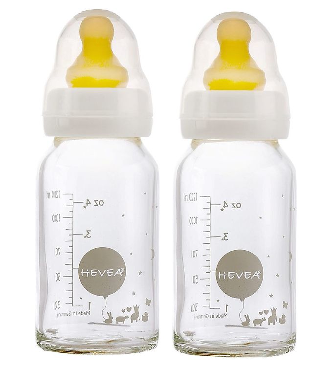 Hevea Sutteflasker - 2-pak Glas & Naturgummi Hvid unisex