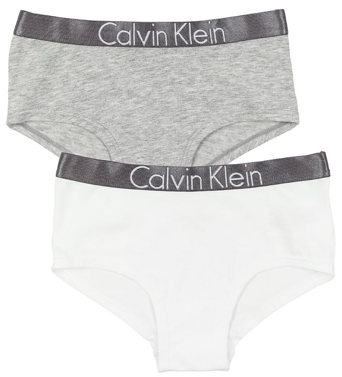 Image of Calvin Klein Hipsters - 2-pak - Gråmeleret/Hvid - 8-10 år (128-140) - Calvin Klein Hipsters (90248-490558)